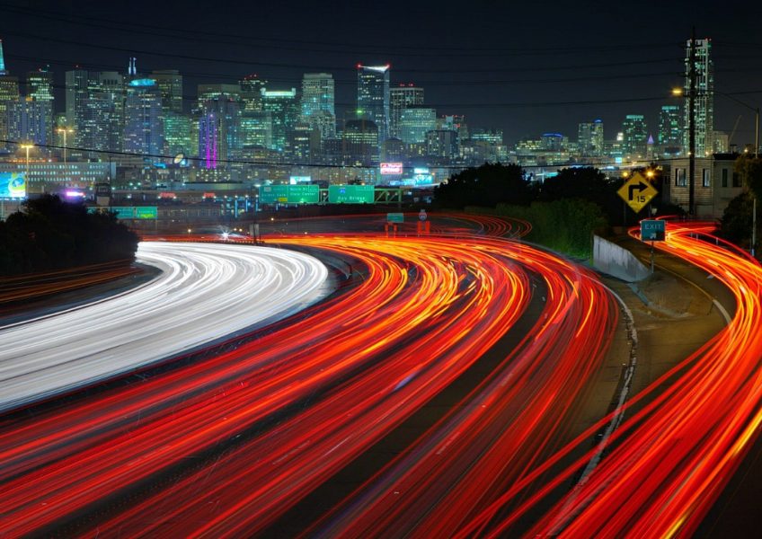 City Lights Busy Highway Skyscrapers Cityscape HDR Wallpaper
